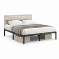 Letto matrimoniale 160 x 200 cm beige con struttura in acciaio e testiera imbottita