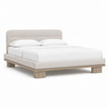 Letto matrimoniale imbottito beige con struttura in legno 170 x 215 cm per materasso 160 x 200 cm