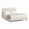 Letto matrimoniale imbottito beige in poliestere con testiera arrotondata 160x200 cm