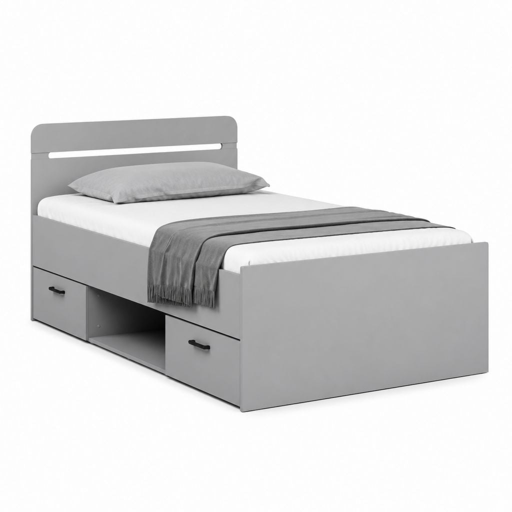 Letto singolo con cassetti grigio in truciolare nobilitato 90 x 200 cm