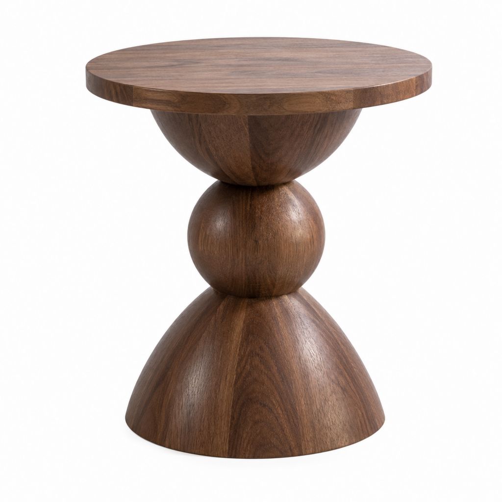 Tavolino laterale rotondo in legno massello marrone noce Ø50 x 55 cm