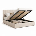 Letto contenitore matrimoniale beige in poliestere con rete a doghe 160 x 200 cm
