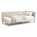 Letto singolo imbottito beige in poliestere con struttura rettangolare 90 x 200 cm
