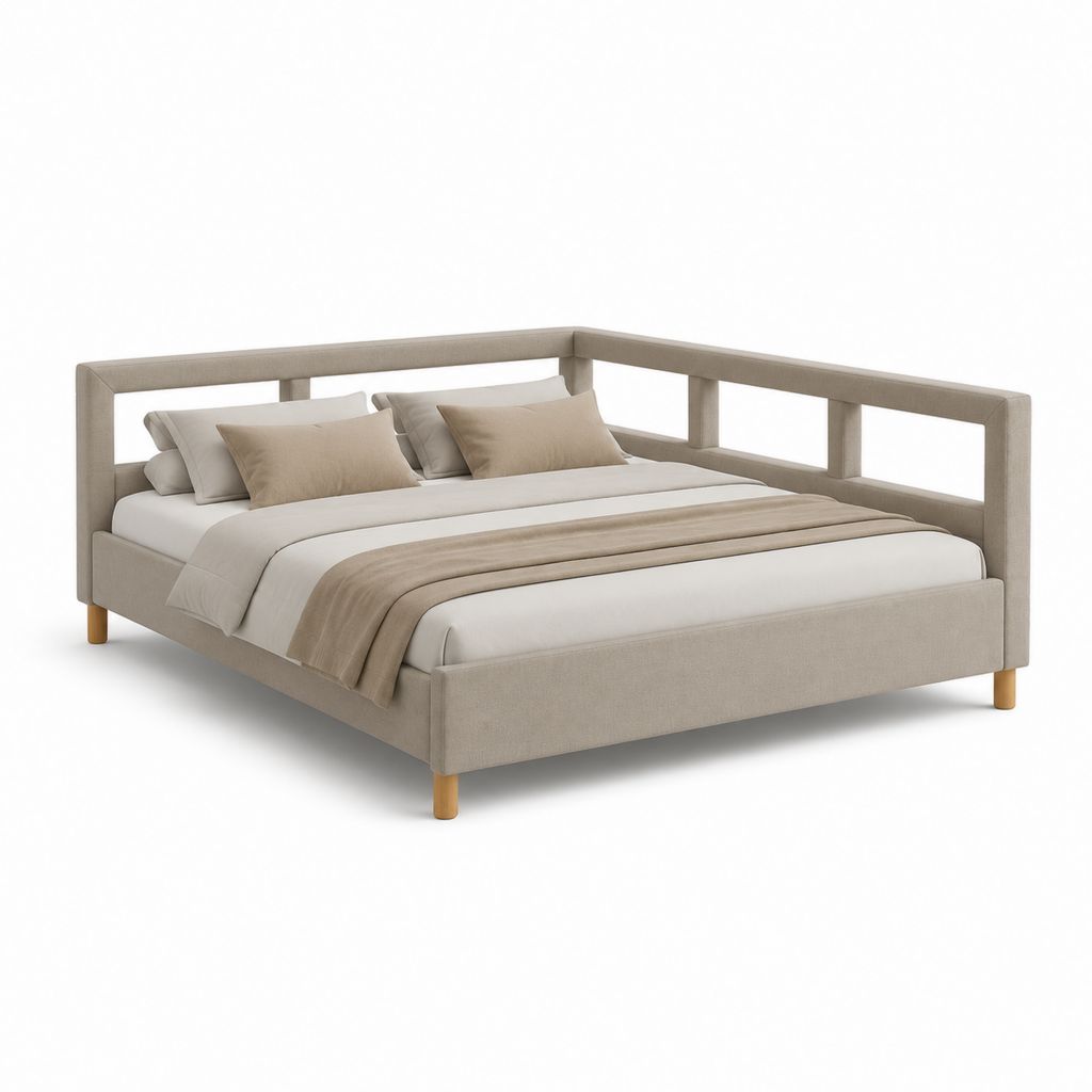 Letto matrimoniale con struttura beige in poliestere rettangolare 160 x 200 cm