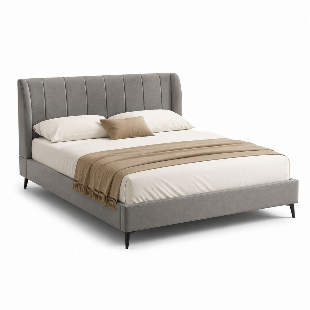 Letto matrimoniale imbottito rettangolare grigio in poliestere 160 x 200 cm