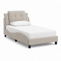 Letto singolo imbottito beige in poliestere con testiera capitonné 90 x 190 cm