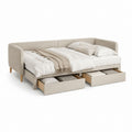 Divano letto matrimoniale beige in poliestere rettangolare 220 x 160 x 82 cm con 2 cassetti