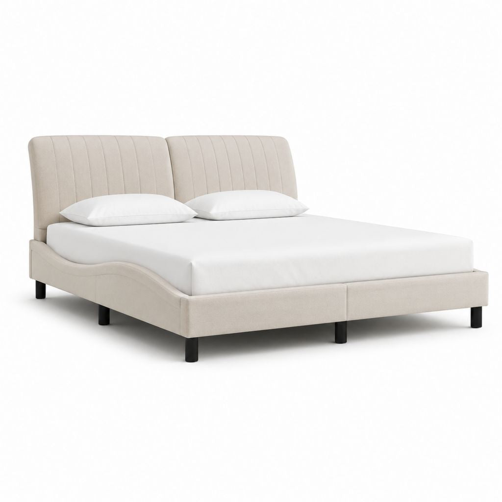 Letto matrimoniale imbottito beige in poliestere rettangolare 160 x 200 cm