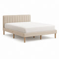 Letto matrimoniale imbottito beige in poliestere con testiera a pannelli verticali 160 x 200 cm