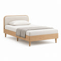 Letto singolo in rovere naturale con testiera imbottita beige 90 x 200 cm