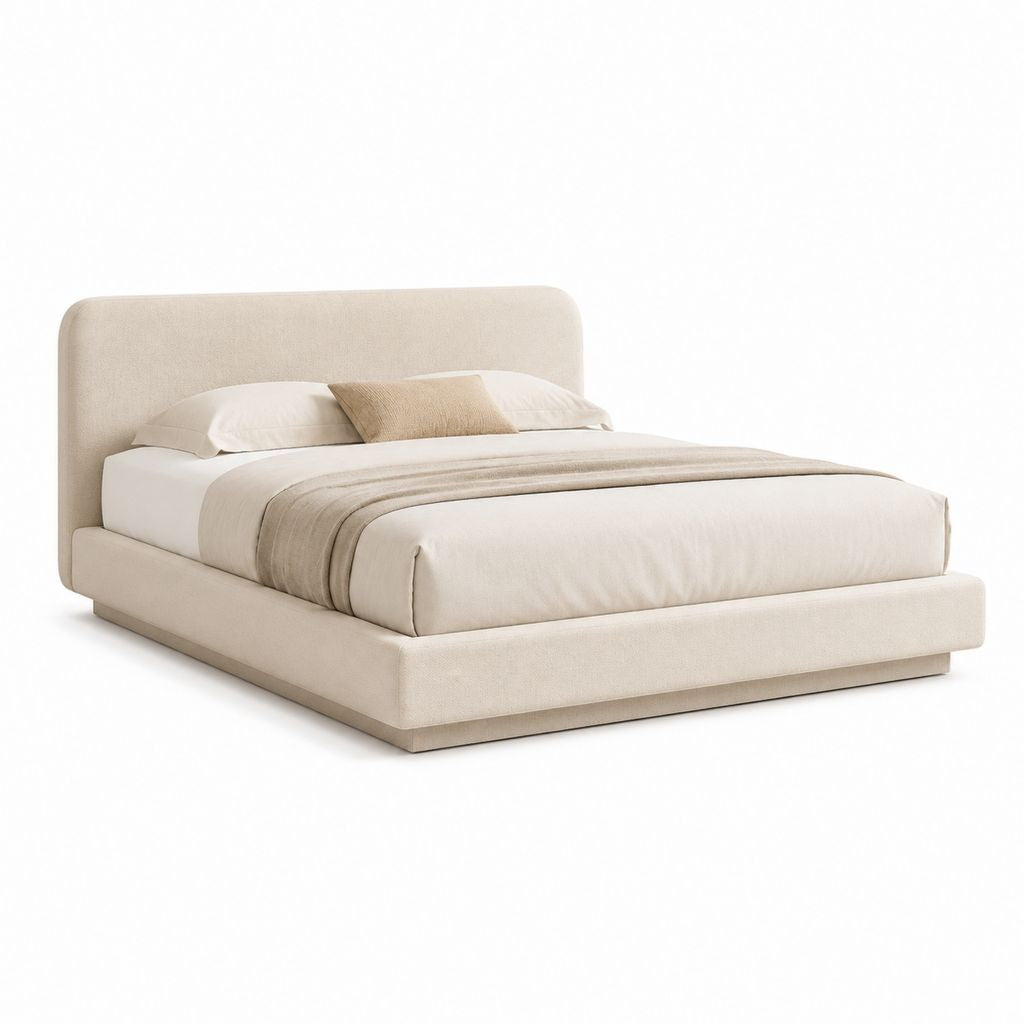 Letto matrimoniale imbottito beige in poliestere 180 x 225 x 110 cm per materasso 160 x 200 cm
