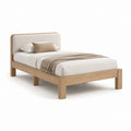 Letto matrimoniale con struttura in rovere chiaro e testiera imbottita beige 160 x 200 cm