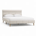 Letto matrimoniale imbottito beige in poliestere con testiera rettangolare 160 x 200 cm