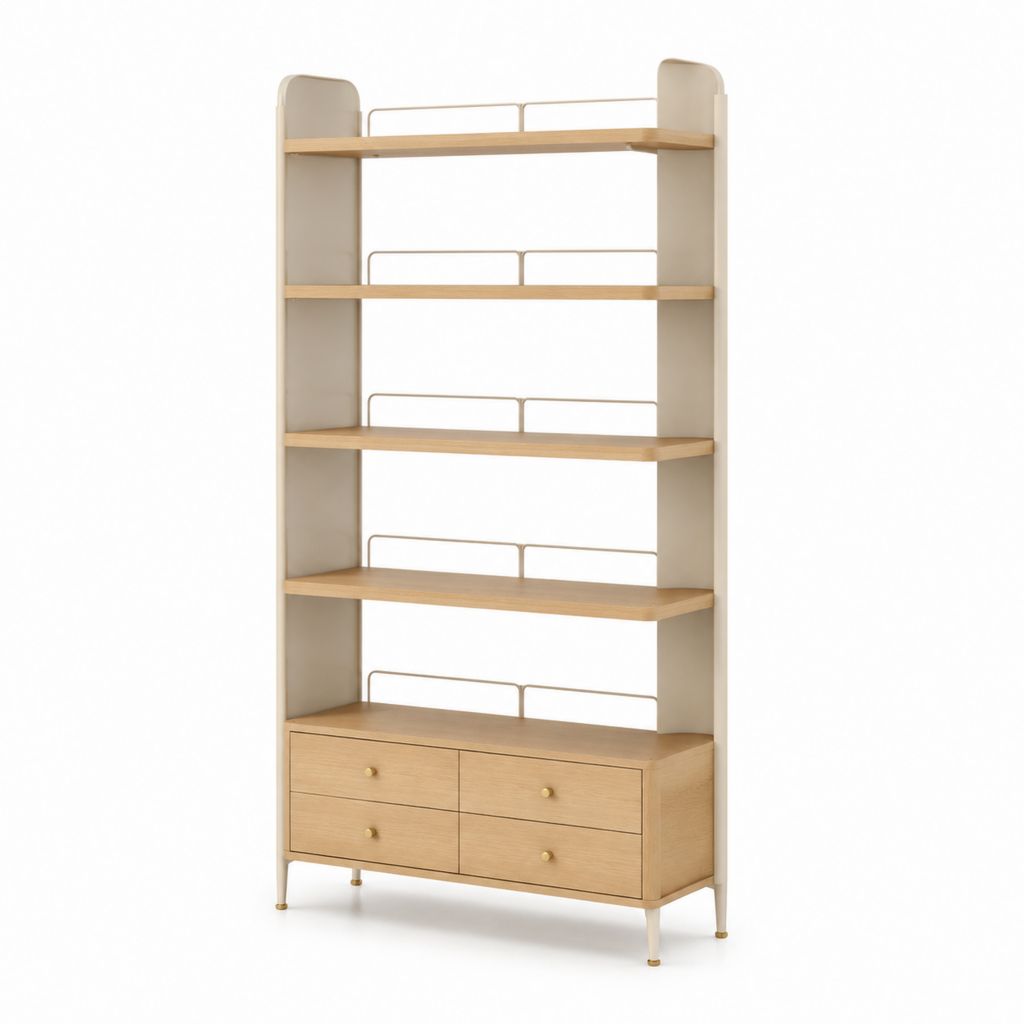 Libreria da terra con cassettiera 90 x 35 x 190 cm beige e rovere in MDF e acciaio