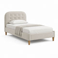 Letto singolo imbottito beige in poliestere con testiera capitonné 90 x 190 cm