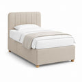 Letto singolo imbottito beige in poliestere con testiera 90 x 190 cm