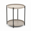 Tavolino laterale rotondo beige e nero in acciaio con doppio ripiano Ø45 x 55 cm